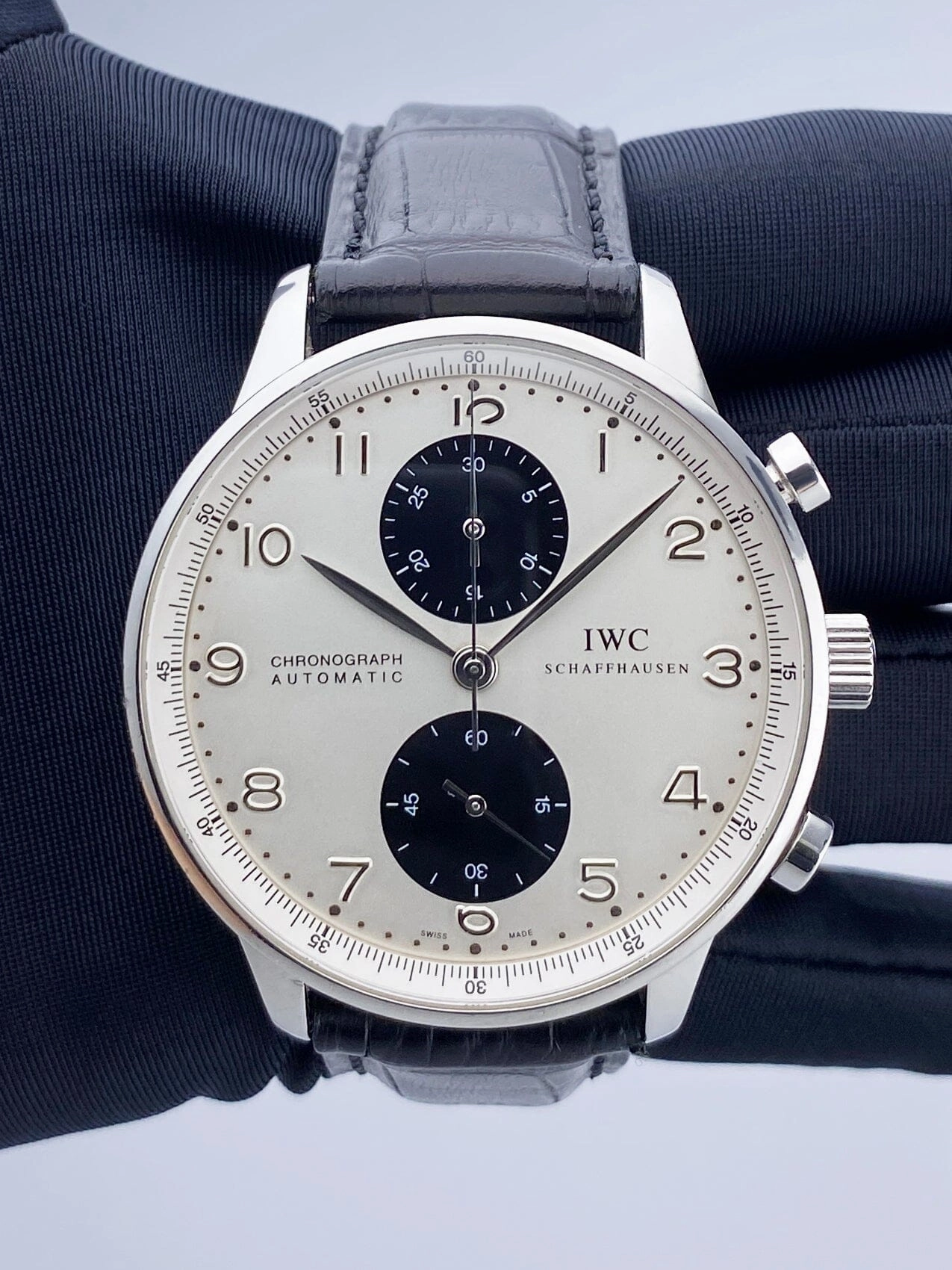 IWC Portuguese Chronograph IW371411 Silver Dial Mens Watch Box Papers