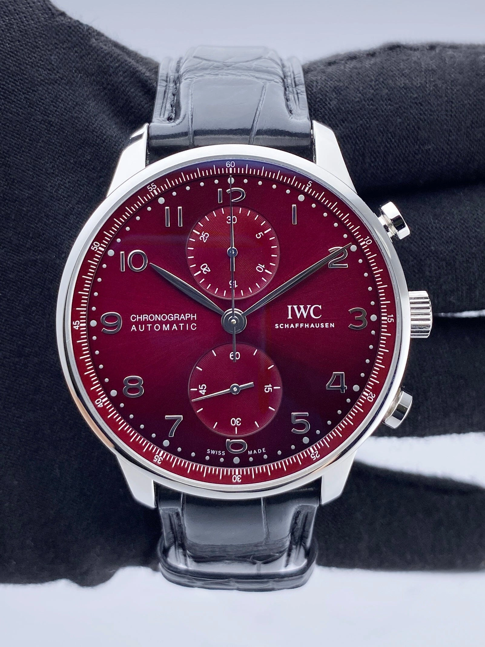 IWC Portuguese Chronograph IW371616 Red Dial Mens Watch Box Papers