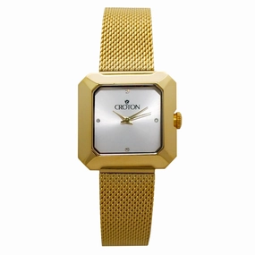 Ladies All Stainless Steel Goldtone Mesh Bracelet Watch with Silver Dial