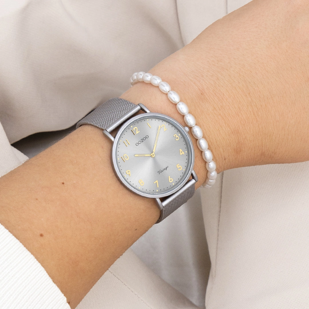 Light grey OOZOO watch with metal mesh bracelet - C20379