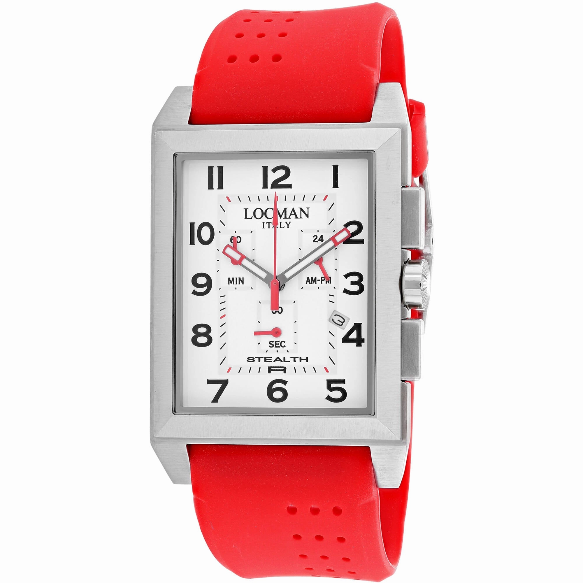 Locman Men's Watch - Stealth Chronograph White Dial Red Rubber Strap | 242WH2BK/RD