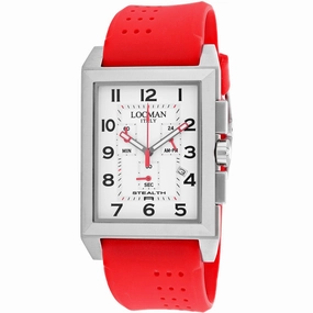 Locman Men's Watch - Stealth Chronograph White Dial Red Rubber Strap | 242WH2BK/RD