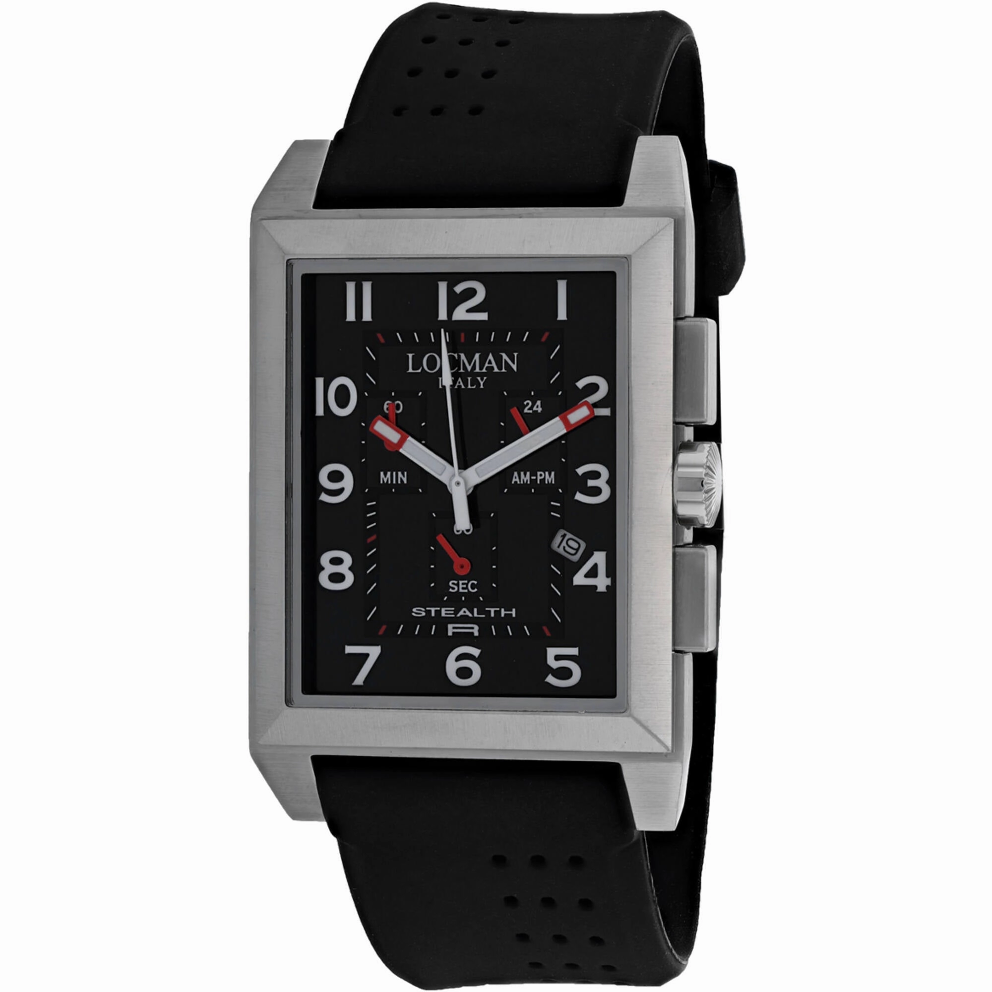Locman Men's Watch - Stealth Quartz Steel Case Black Dial Rubber Strap | 242BK2BK