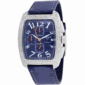 Locman Women's Watch - Classic Quartz Diamond Bezel Blue Dial Leather Strap | 487BL2D