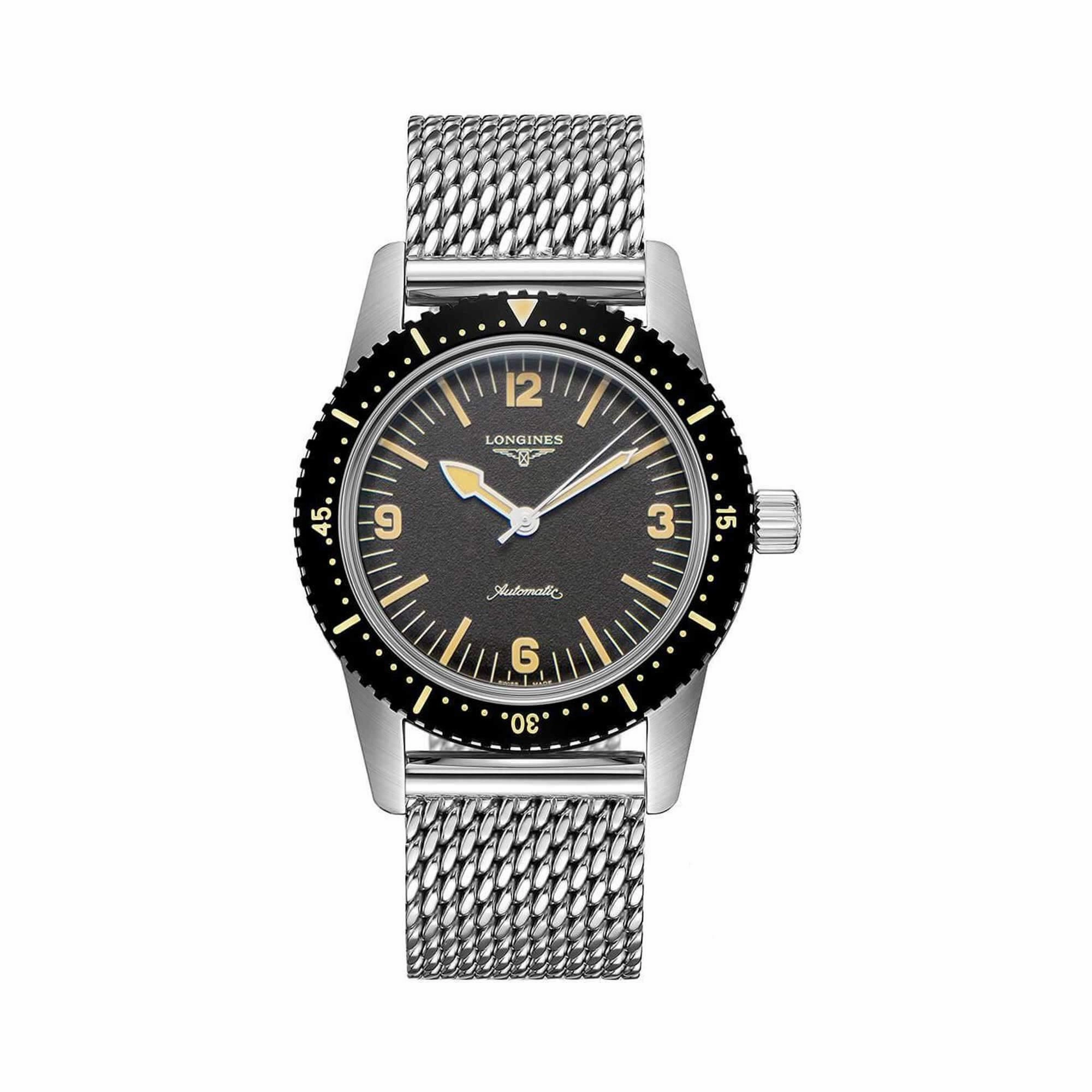 Longines Men's Watch - Heritage Skin Diver Automatic Black Dial Bracelet | L28224566