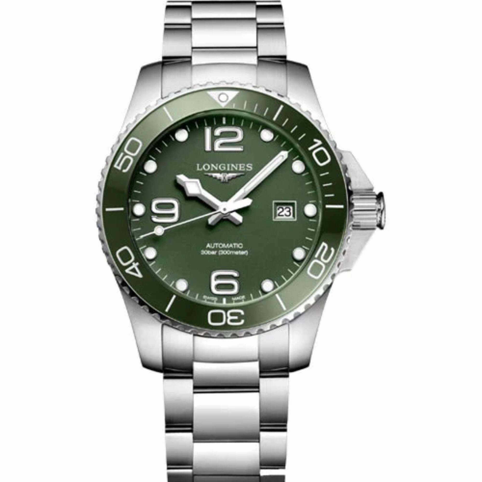 Longines Men's Watch - HydroConquest Automatic Green Dial Silver Bracelet | L37824066