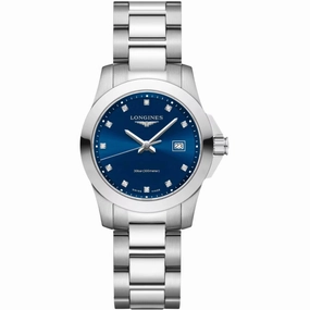Longines Women's Watch - Conquest Diamond Blue Dial Silver Steel Bracelet | L33764976