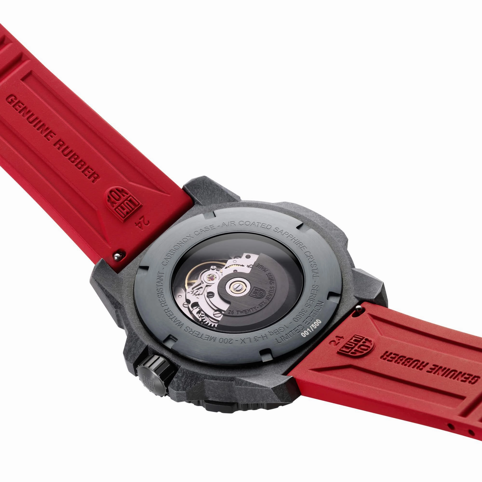 Luminox Men's Automatic Watch - Master Carbon Seal Black and Red Strap | 3876.RB