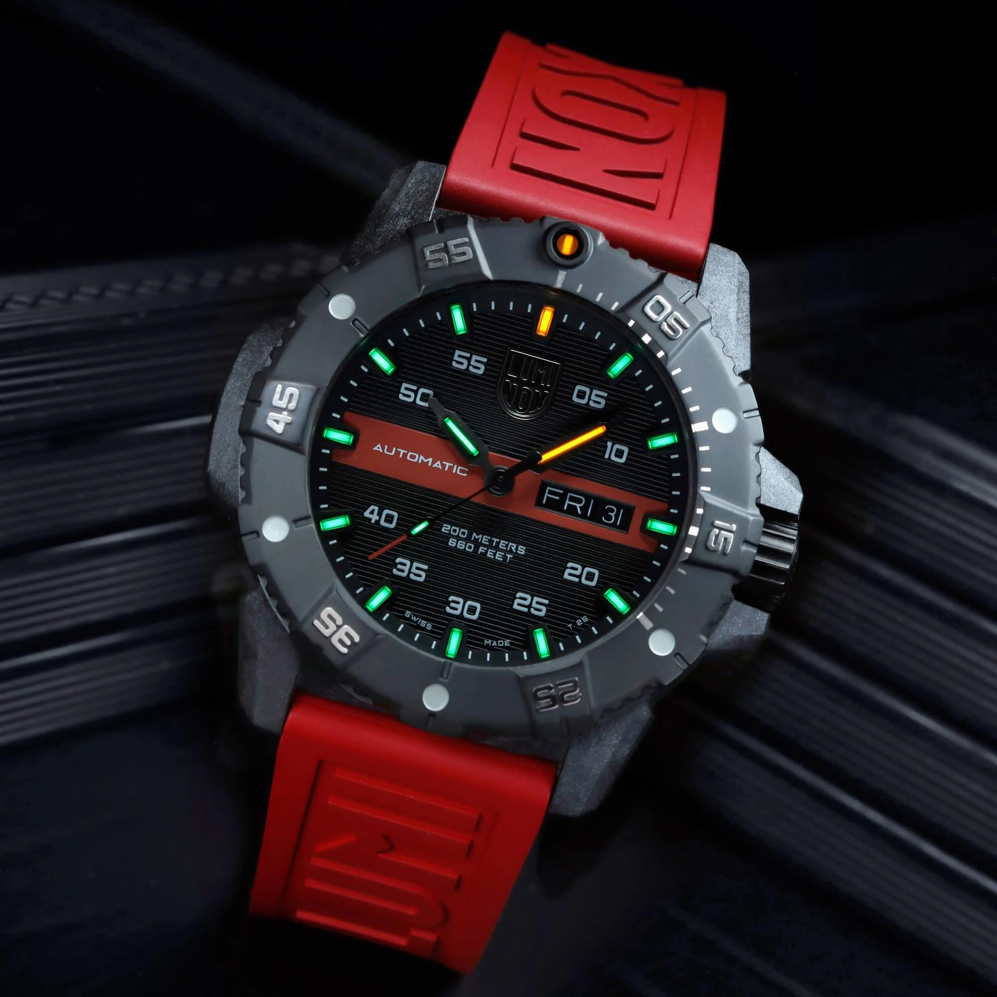 Luminox Men's Automatic Watch - Master Carbon Seal Black and Red Strap | 3876.RB