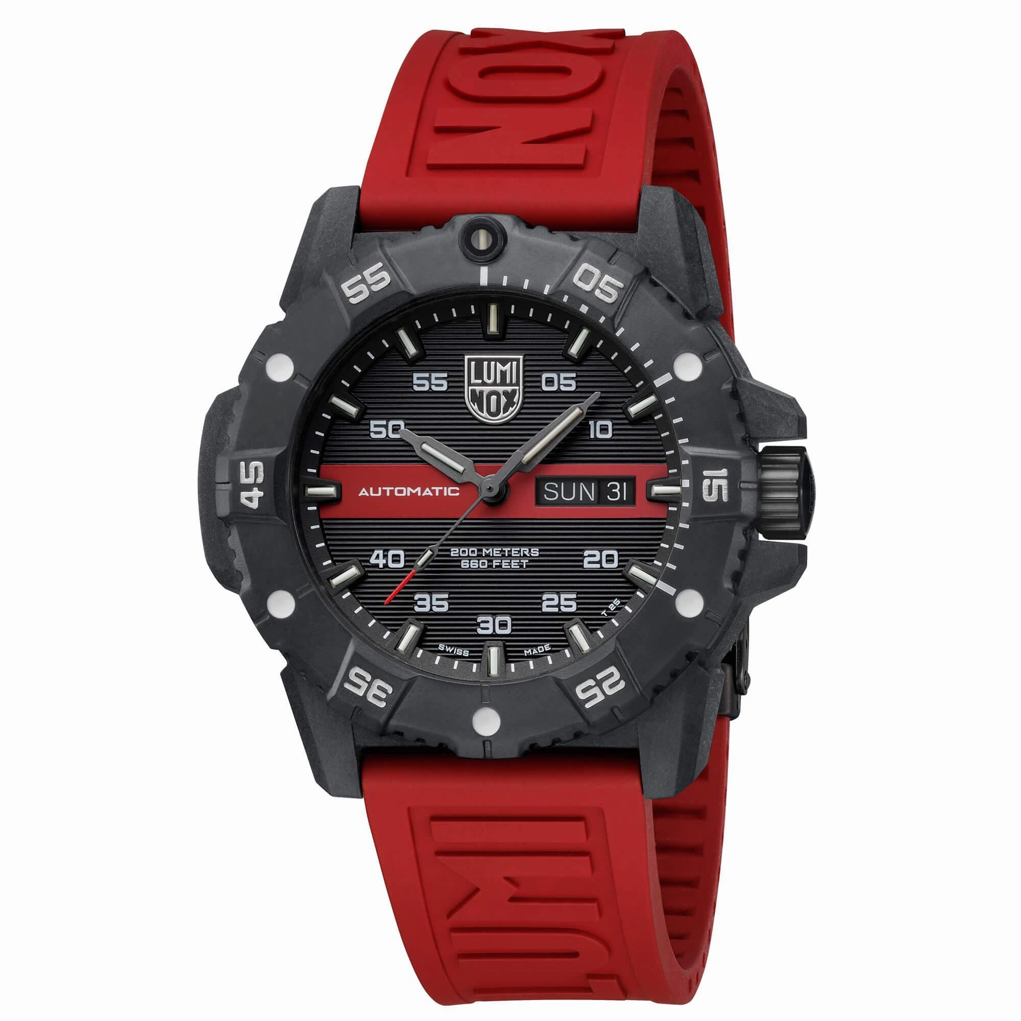 Luminox Men's Automatic Watch - Master Carbon Seal Black and Red Strap | 3876.RB
