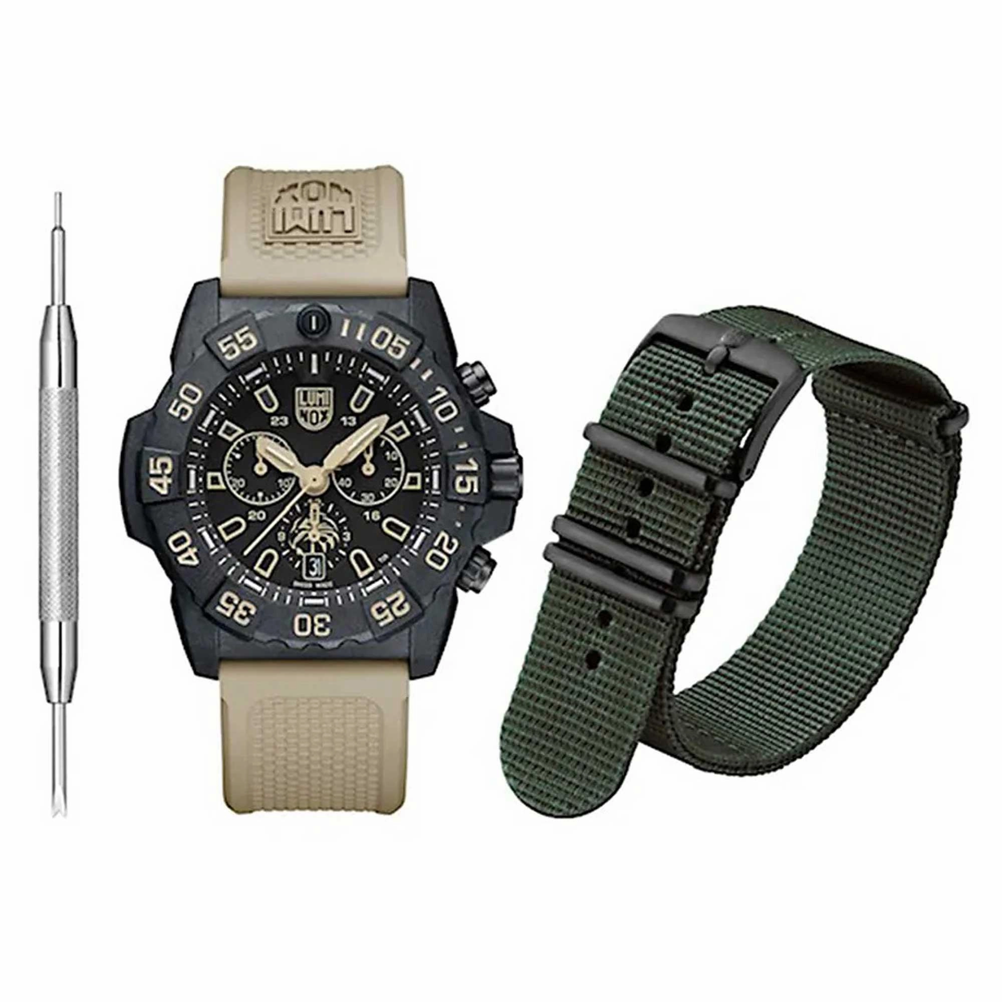 Luminox Men's Chronograph Watch - Navy Seal Black Dial Beige Strap | 3590.NSF.SET