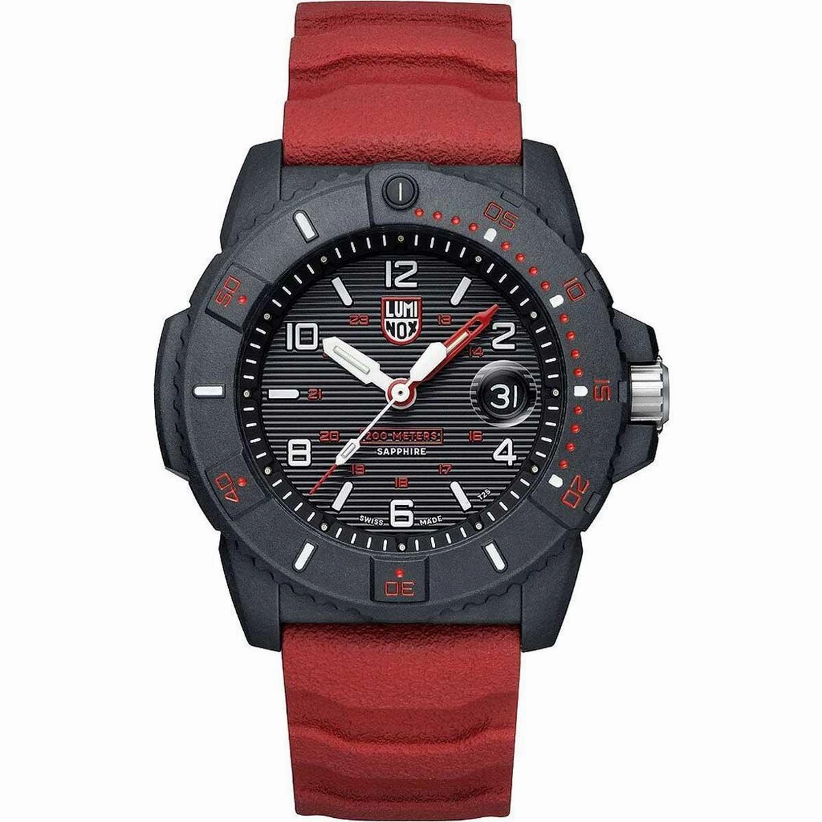 Luminox Men's Military Dive Watch - Navy Seal Black Dial Red Rubber Strap | 3615.LM