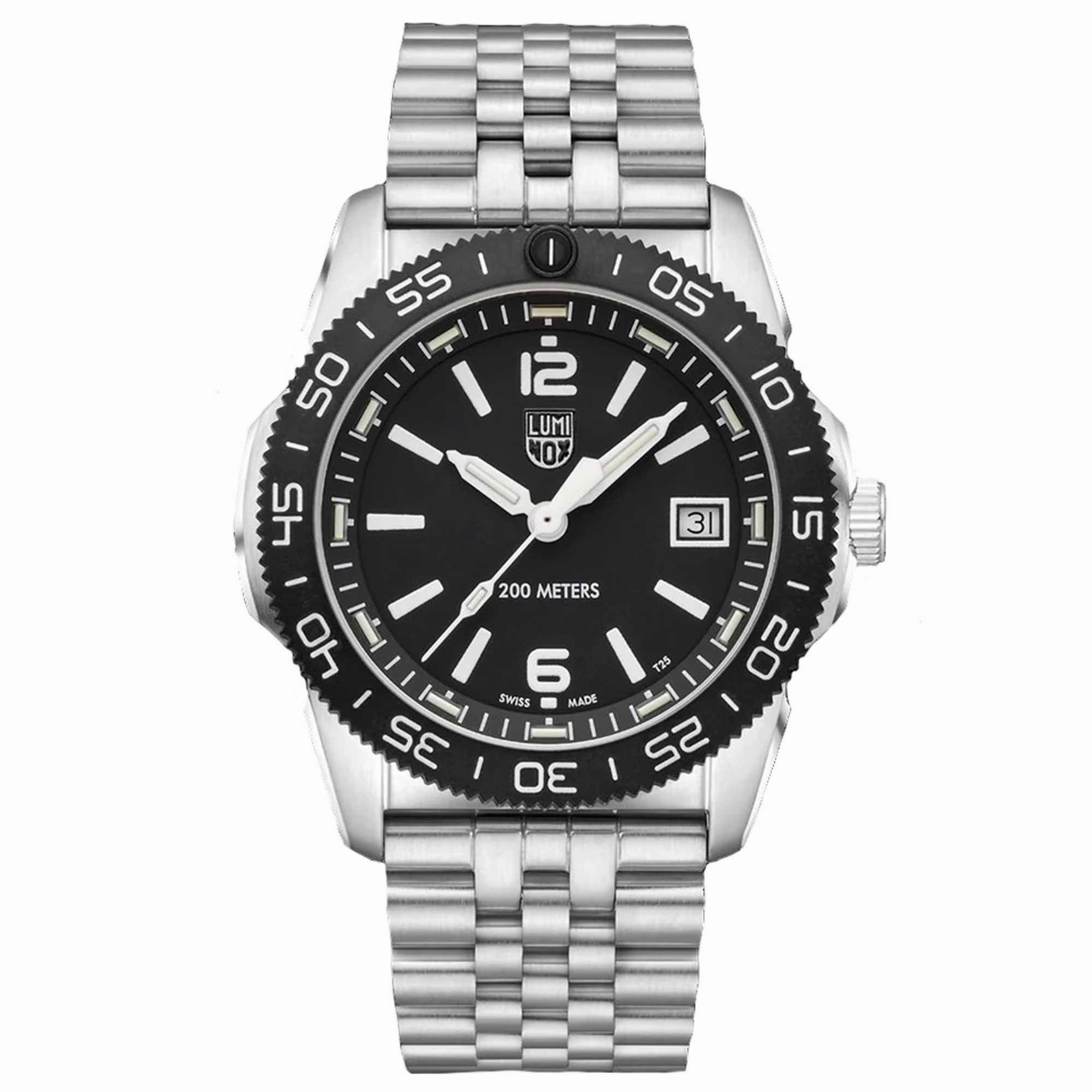 Luminox Men's Quartz Watch - Pacific Diver Ripple Black Dial Silver Bracelet | 3122.M