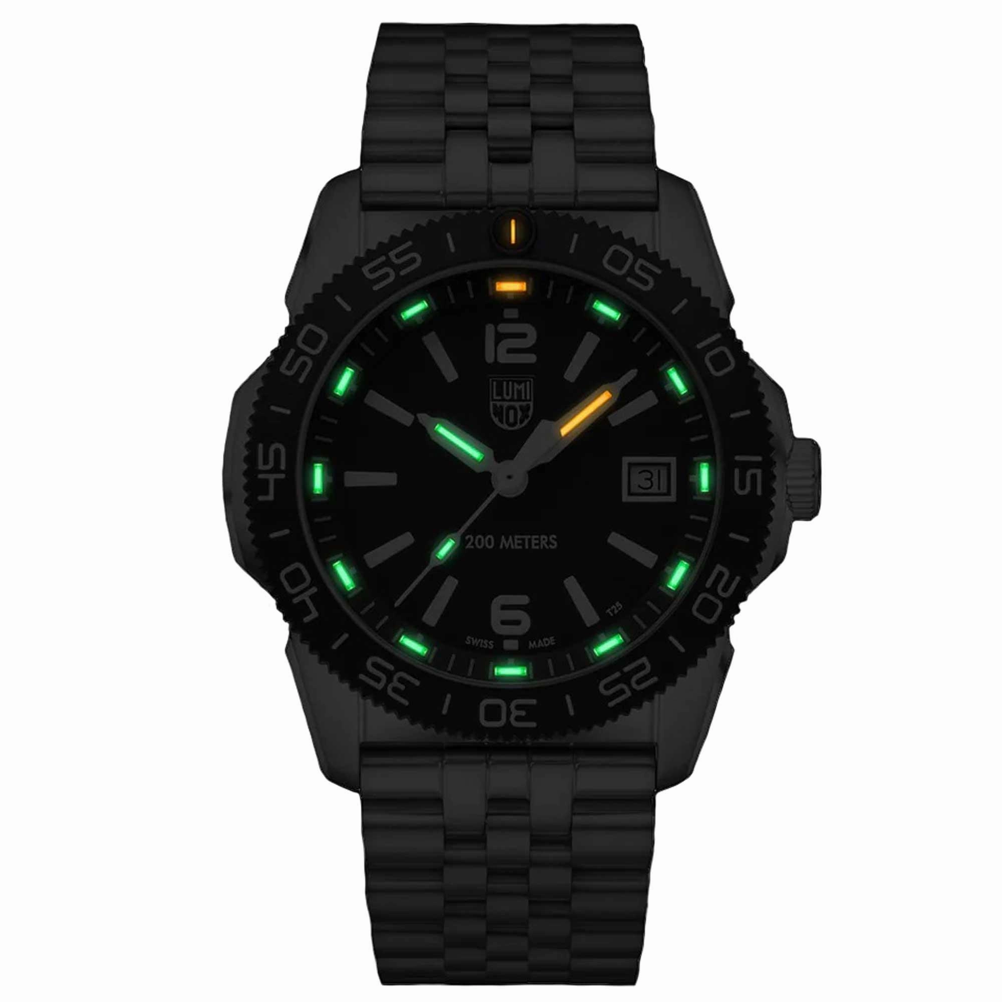 Luminox Men's Quartz Watch - Pacific Diver Ripple Black Dial Silver Bracelet | 3122.M