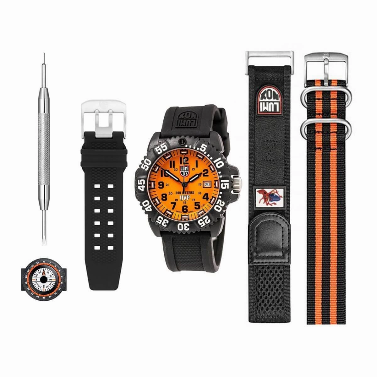 Luminox Men's Swiss Quartz Watch - Navy Seal Orange Dial Black Strap | 3059.SES