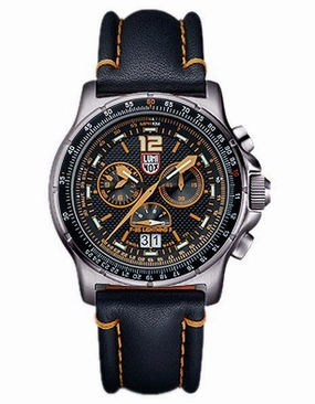 Luminox Mens F-35 Lightning II Chrono - Black and Orange Dial - Leather - Steel