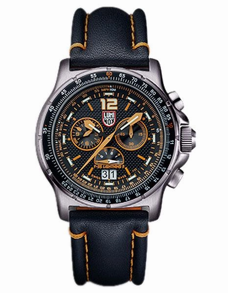 Luminox Mens F-35 Lightning II Chrono - Black and Orange Dial - Leather - Steel