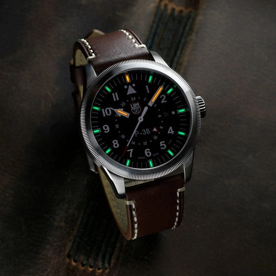 Luminox P38 Lightning Pilot Brown Leather Strap Men's Watch XA.9521