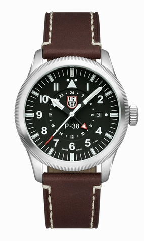 Luminox P38 Lightning Pilot Brown Leather Strap Men's Watch XA.9521