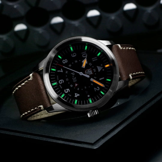 Luminox P38 Lightning Pilot Brown Leather Strap Men's Watch XA.9521