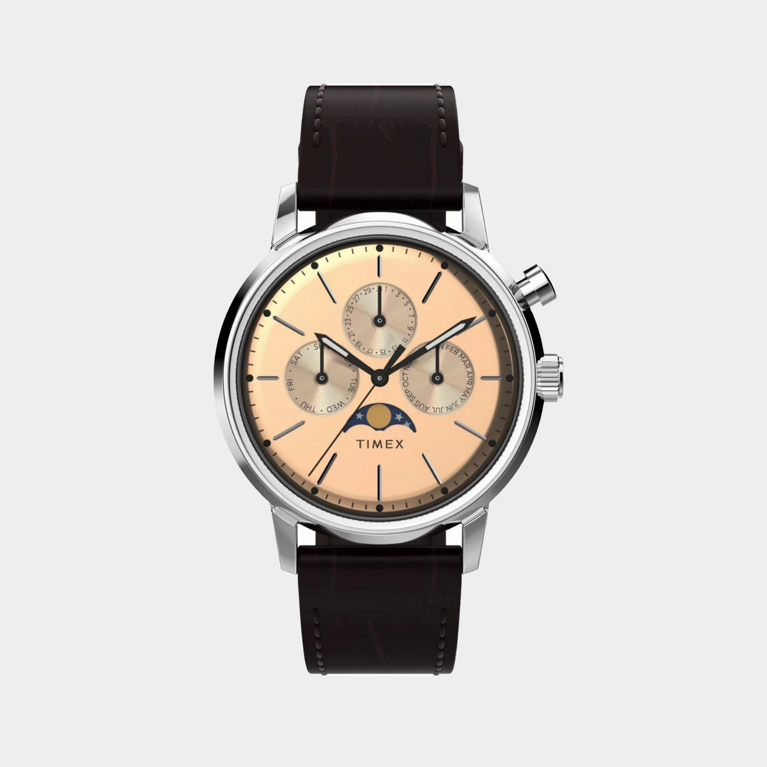 Marlin Moon Men Quartz Rose Gold Dial Multi-Function Leather Watch TW2W51100UJ