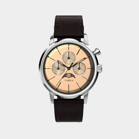 Marlin Moon Men Quartz Rose Gold Dial Multi-Function Leather Watch TW2W51100UJ