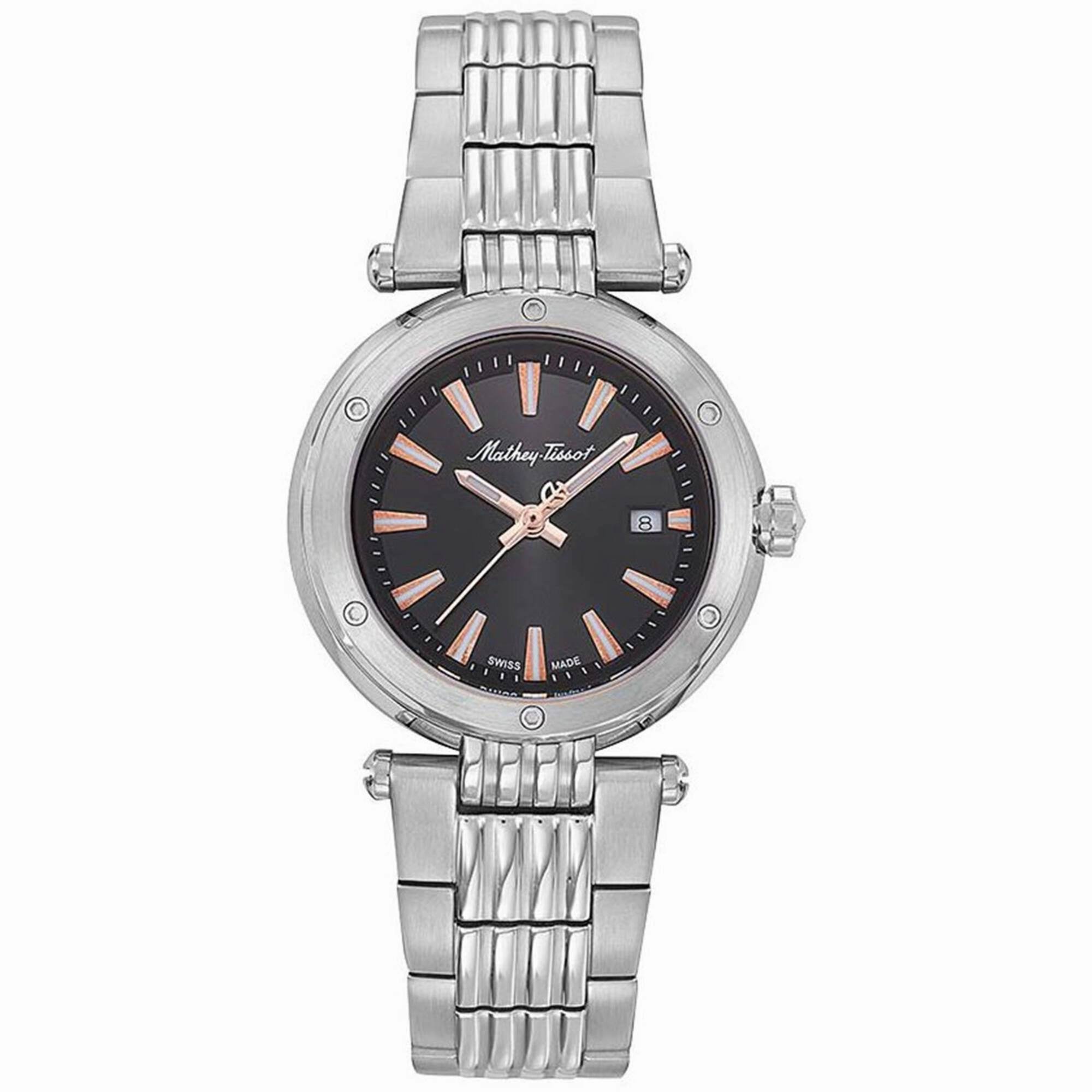 Mathey Tissot Women's Watch - Neptune Black Dial Stainless Steel Bracelet | D912RRN