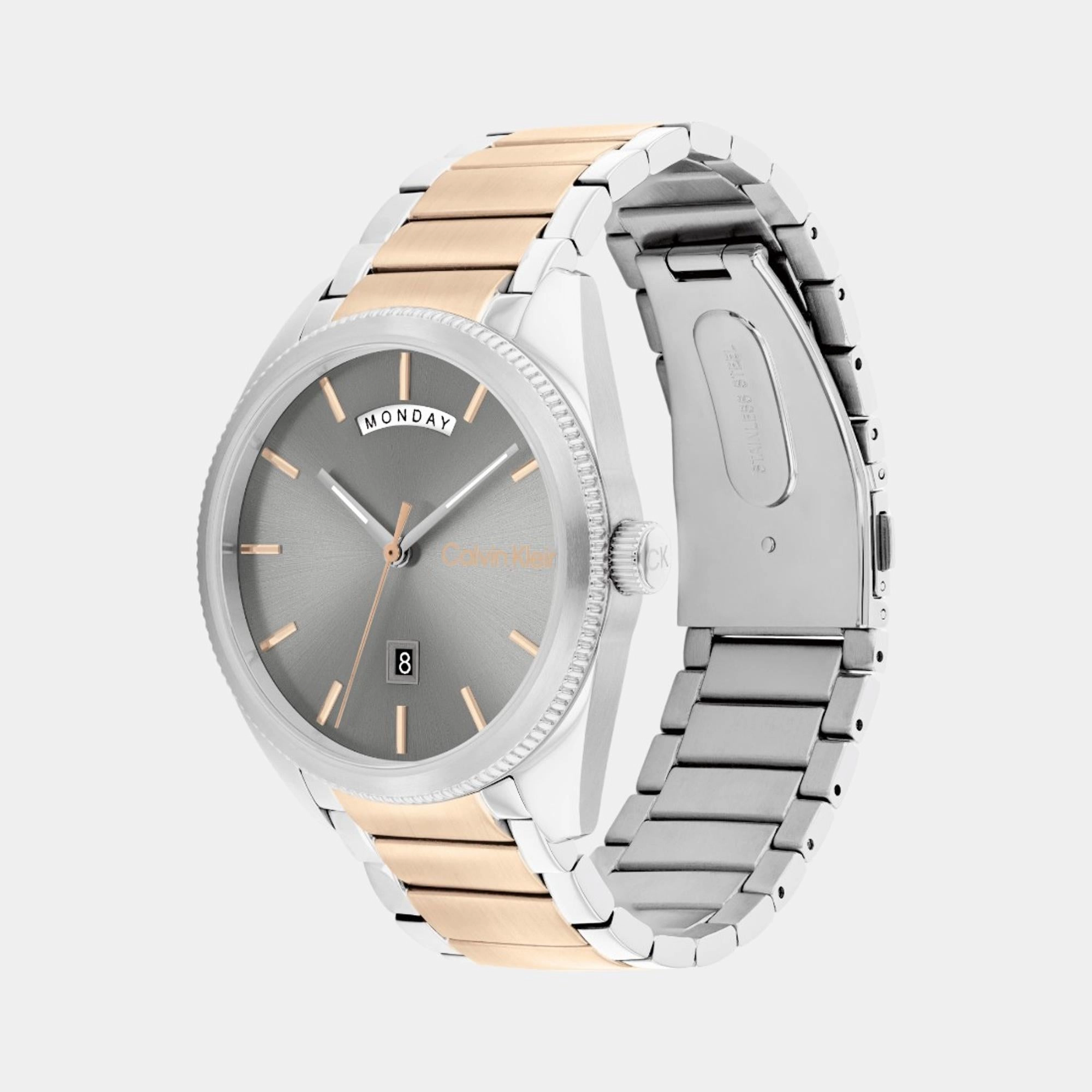 Men Quartz Analog Grey Dial Stainless Steel Watch 25200449