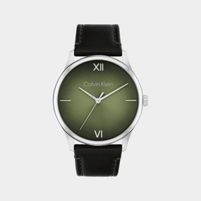 Men Quartz Analog Olive Green Dial Leather Watch 25200454