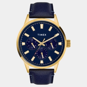 Men Quartz Blue Dial Multi-Function Leather Watch TWEG19928
