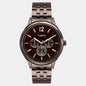 Men Quartz Brown Dial Multi-Function Stainless Steel Watch TWEG18436