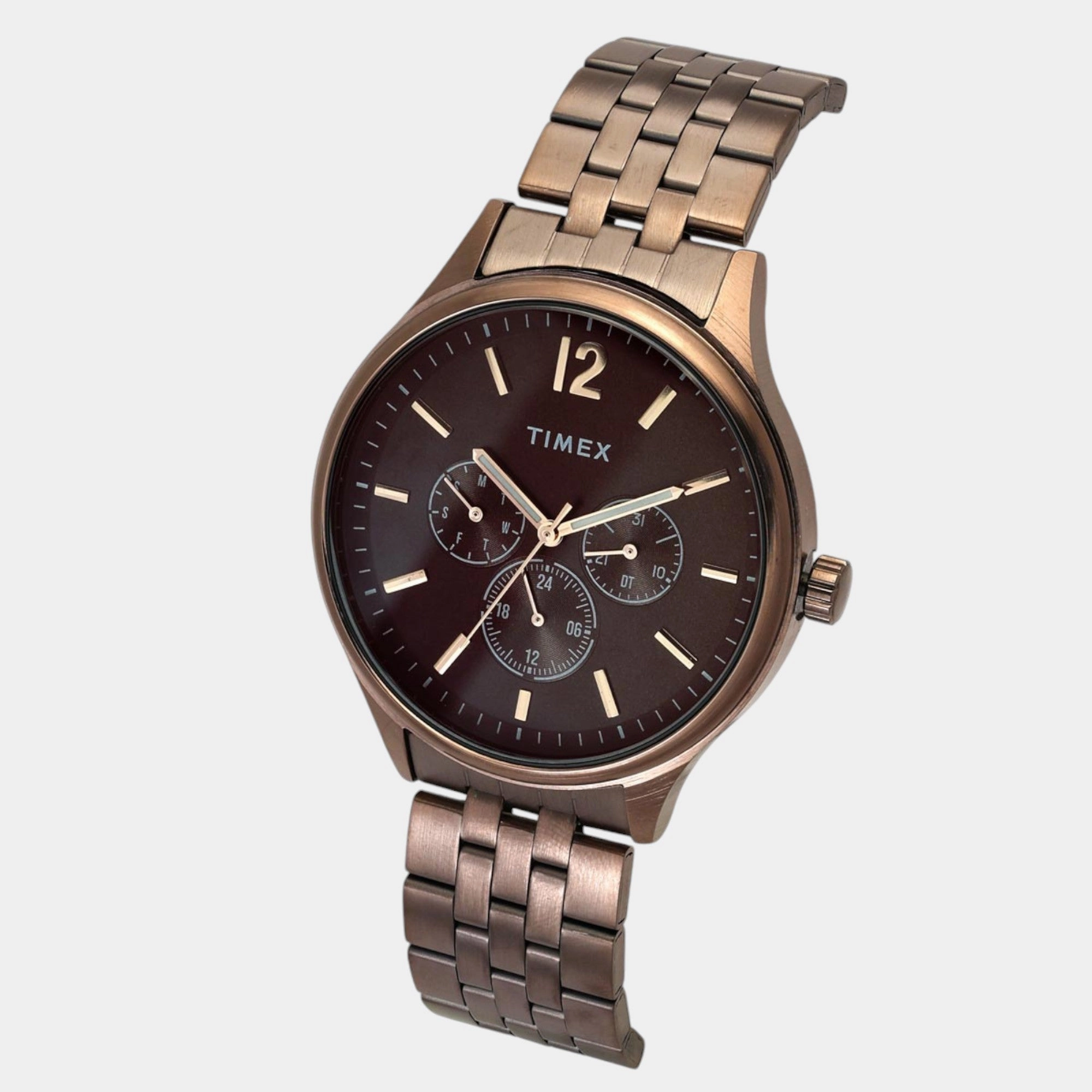 Men Quartz Brown Dial Multi-Function Stainless Steel Watch TWEG18436