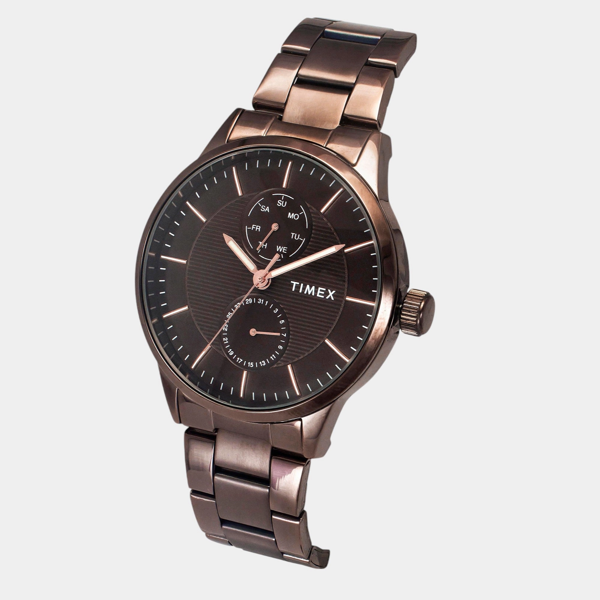 Men Quartz Brown Dial Multi-Function Stainless Steel Watch TWEG19941