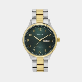 Men Quartz Green Dial Analog Stainless Steel Watch TWEG18443
