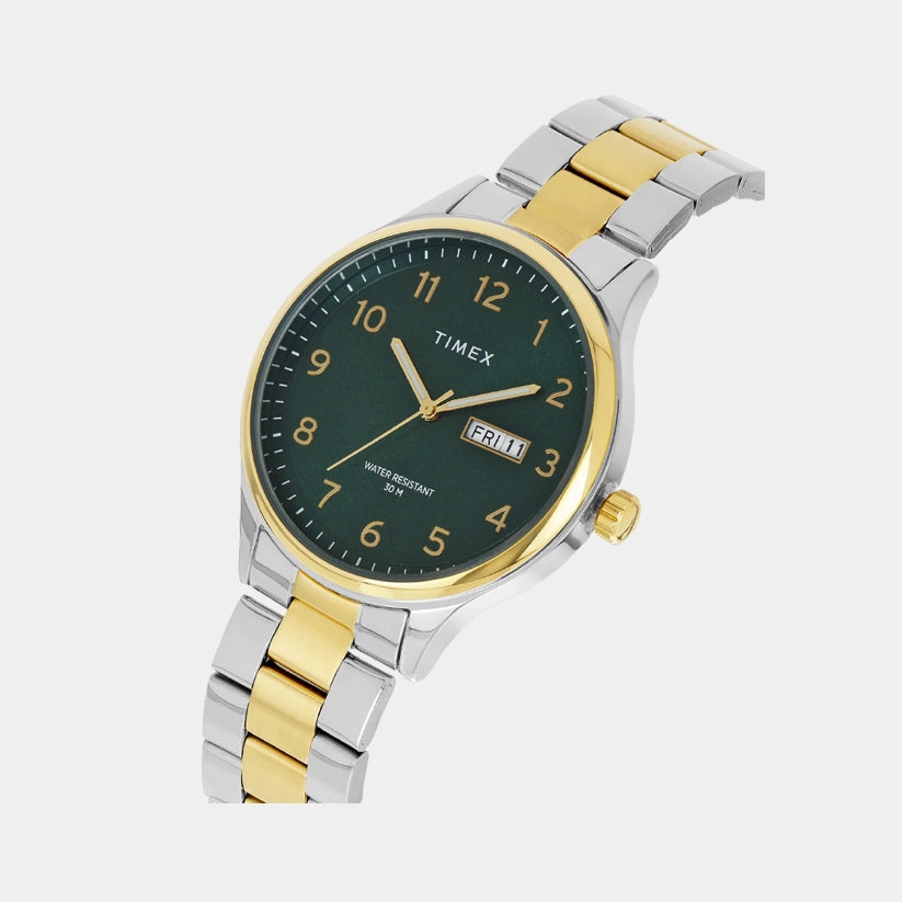 Men Quartz Green Dial Analog Stainless Steel Watch TWEG18443