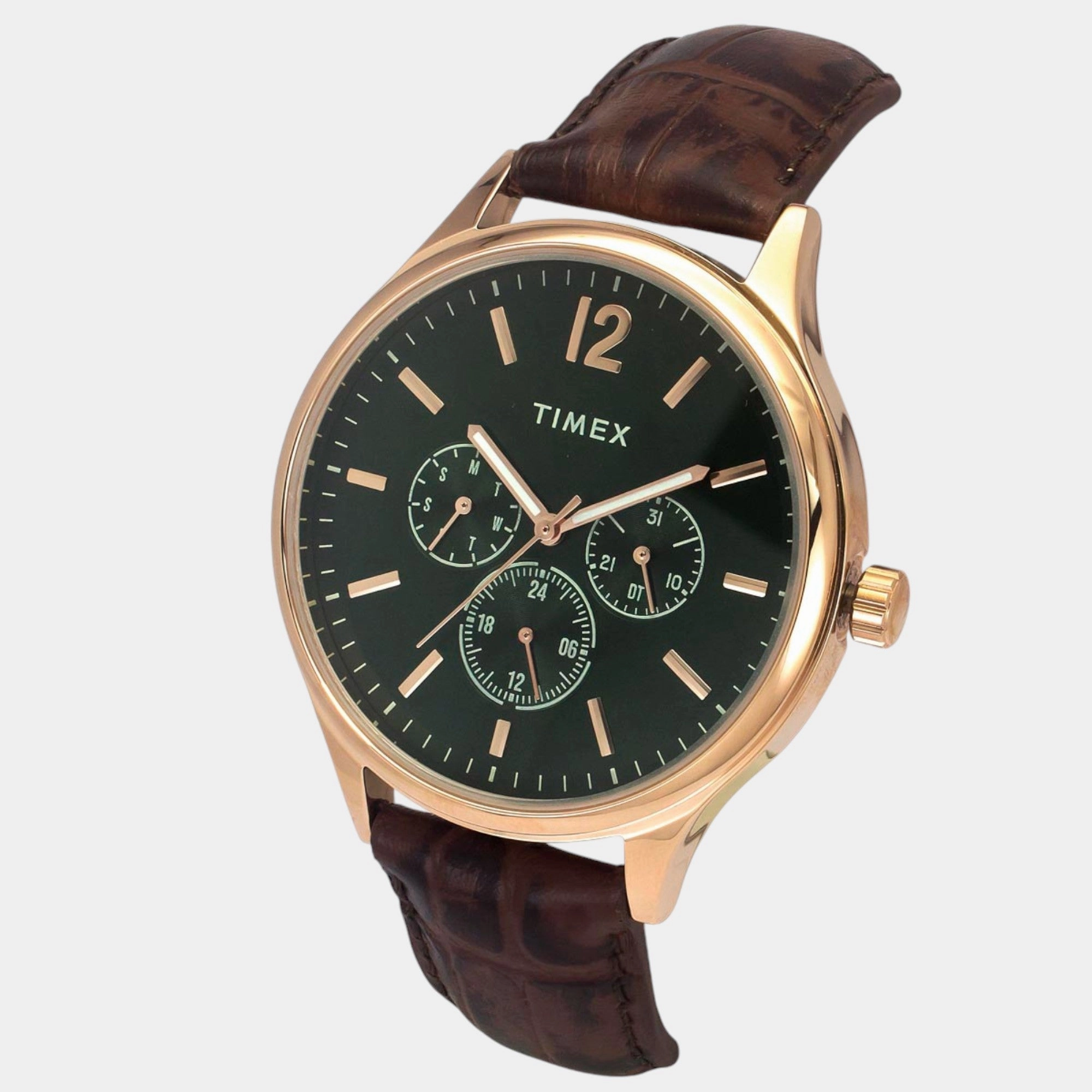 Men Quartz Green Dial Multi-Function Leather Watch TWEG18434