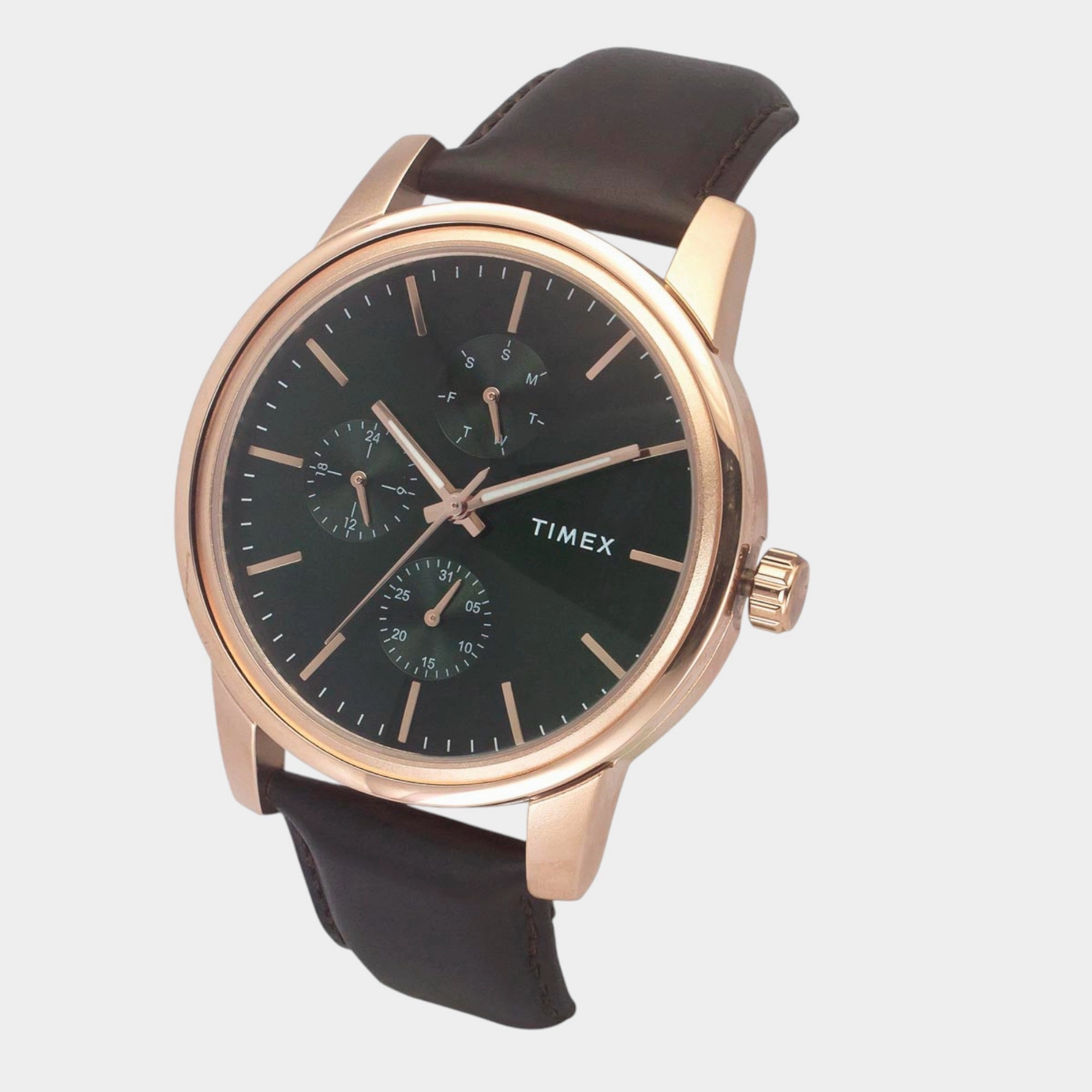Men Quartz Green Dial Multi-Function Leather Watch TWEG18905
