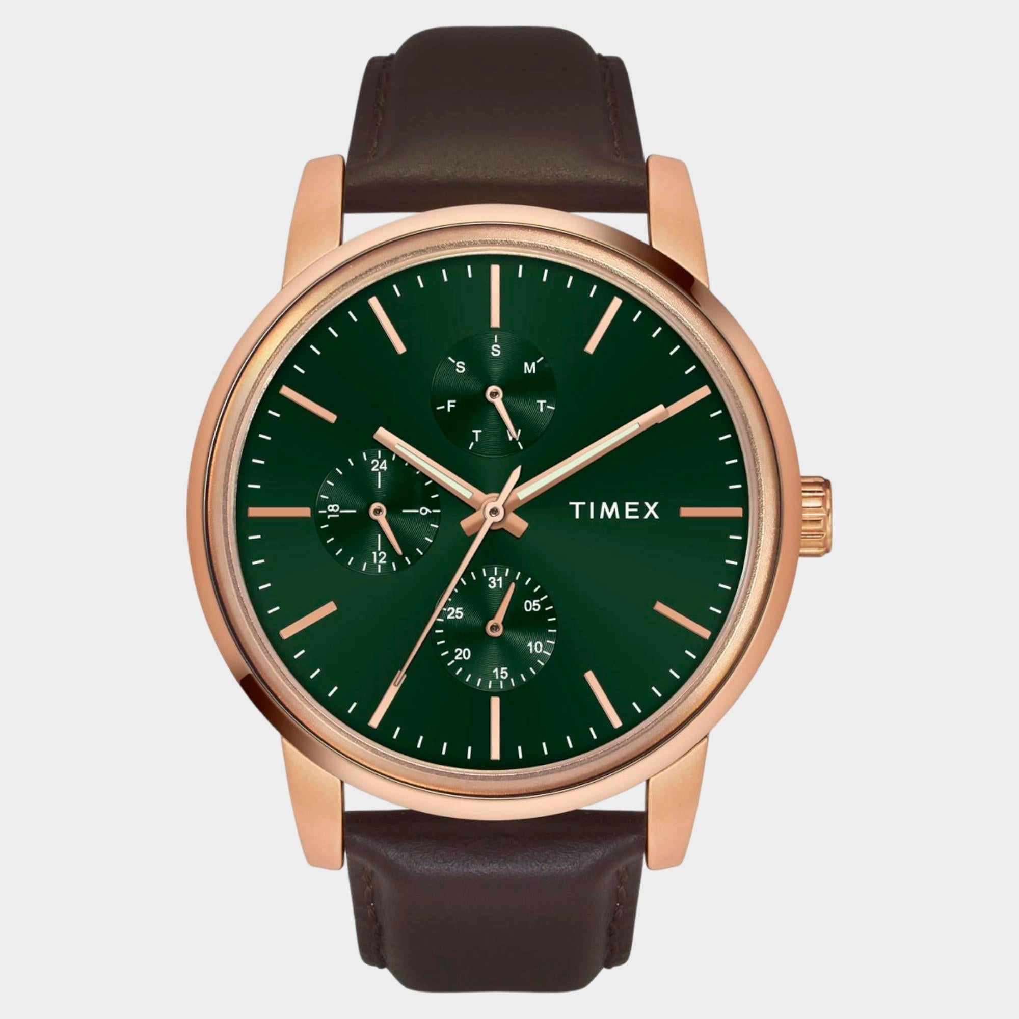 Men Quartz Green Dial Multi-Function Leather Watch TWEG18905