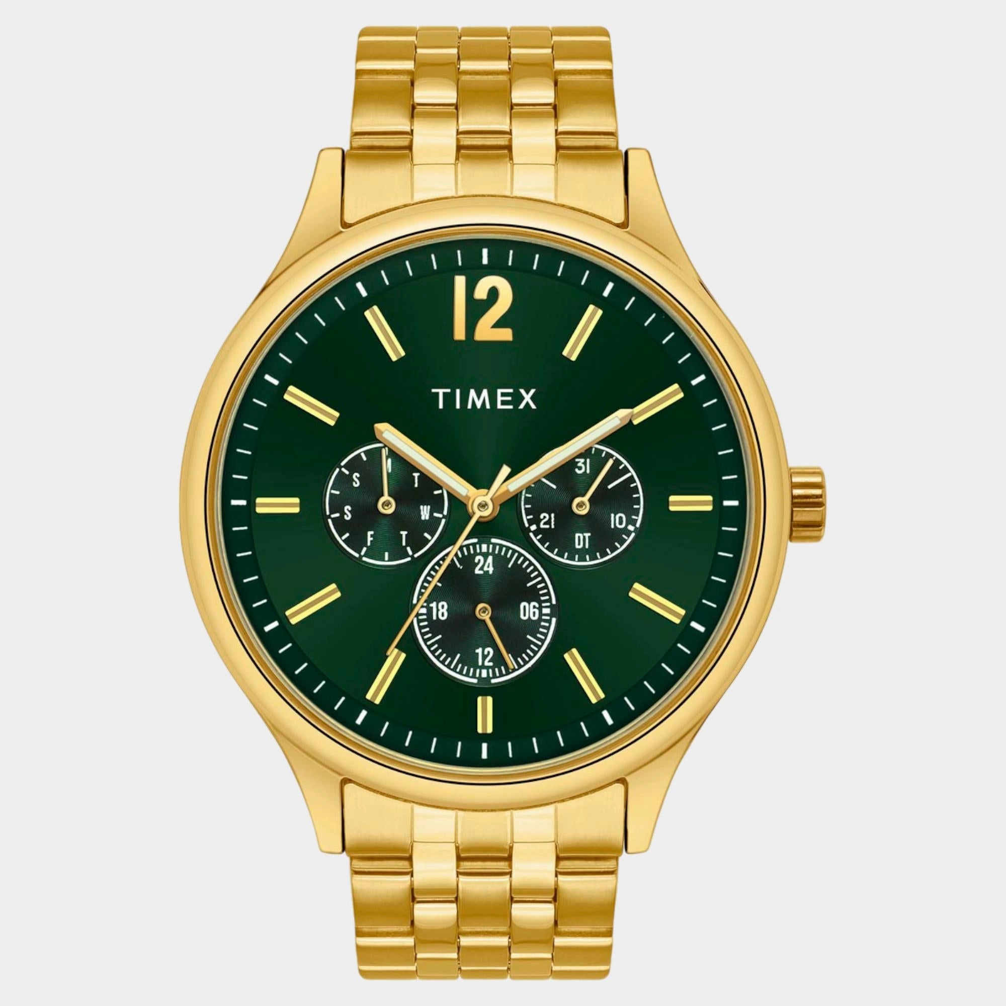 Men Quartz Green Dial Multi-Function Stainless Steel Watch TWEG18435