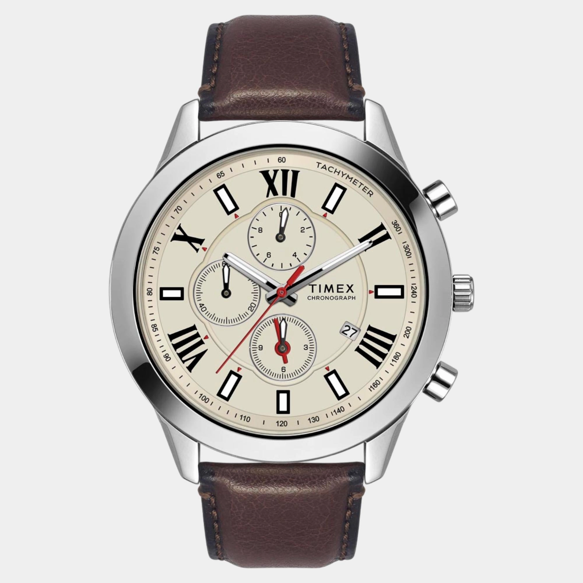 Men Quartz Warm Grey Dial Chronograph Leather Watch TWEG18514