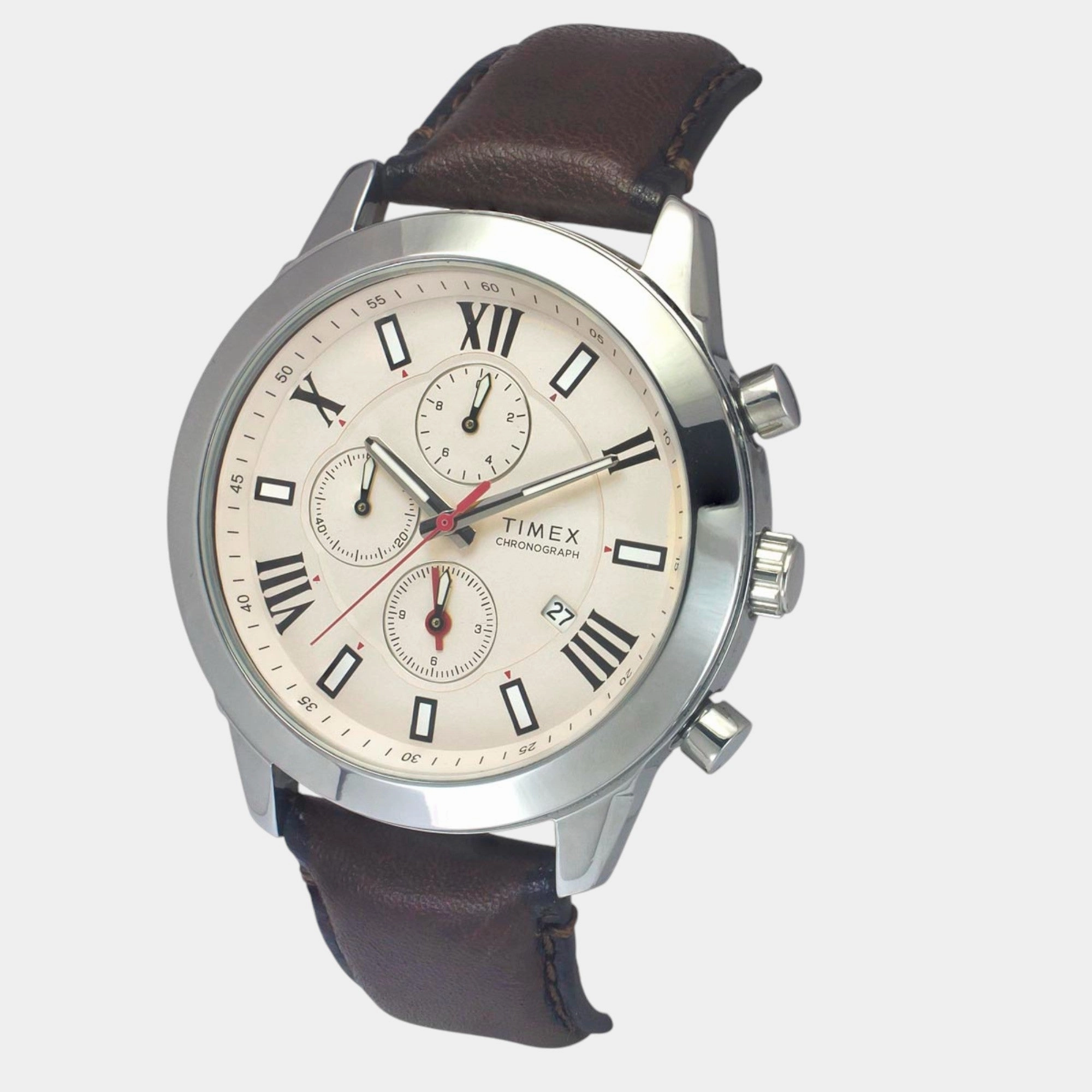 Men Quartz Warm Grey Dial Chronograph Leather Watch TWEG18514
