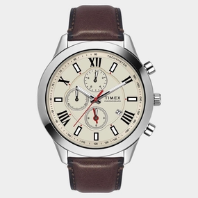 Men Quartz Warm Grey Dial Chronograph Leather Watch TWEG18514