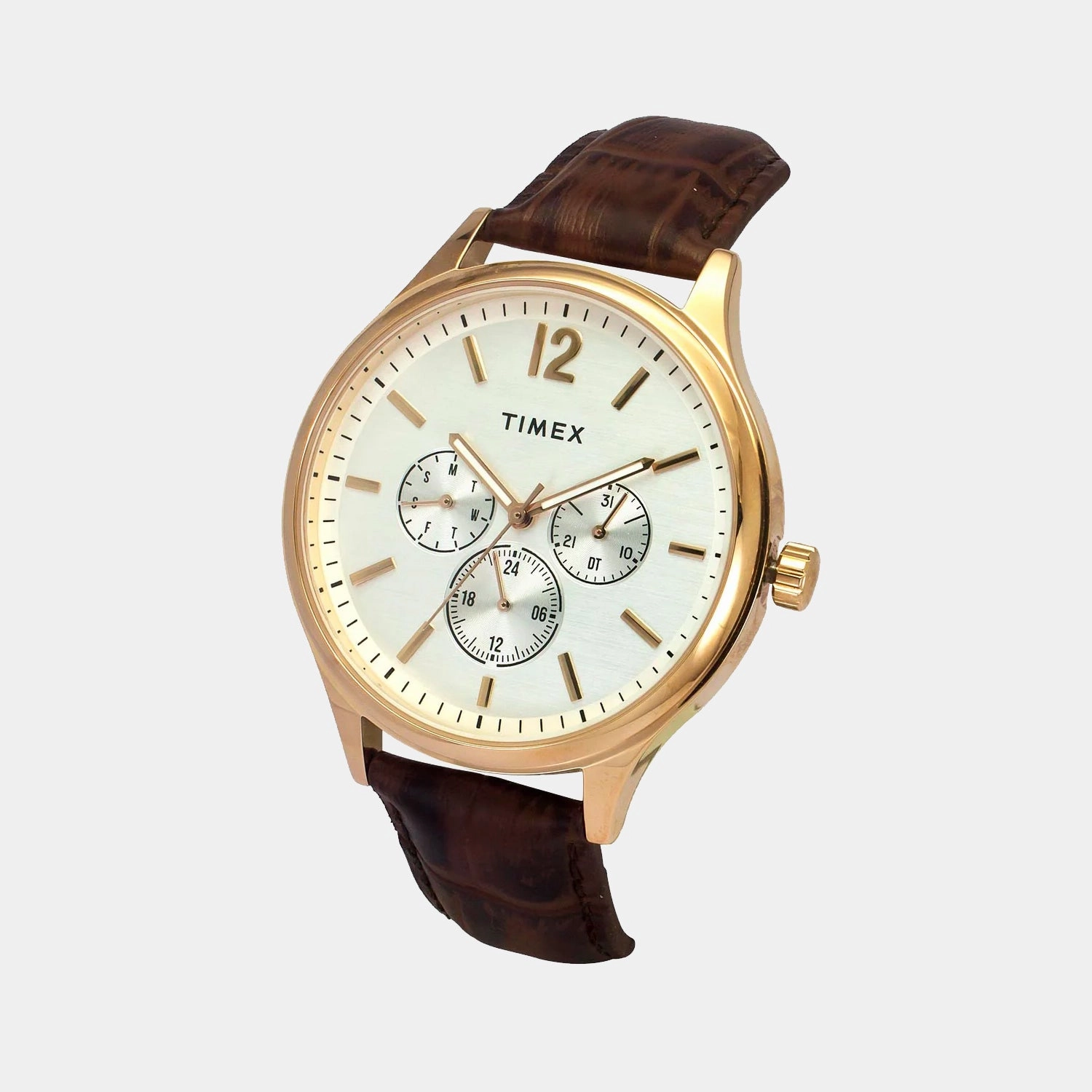 Men Quartz White Dial Multi-Function Leather Watch TWEG18433