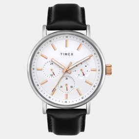 Men Quartz White Dial Multi-Function Leather Watch TWEG20021