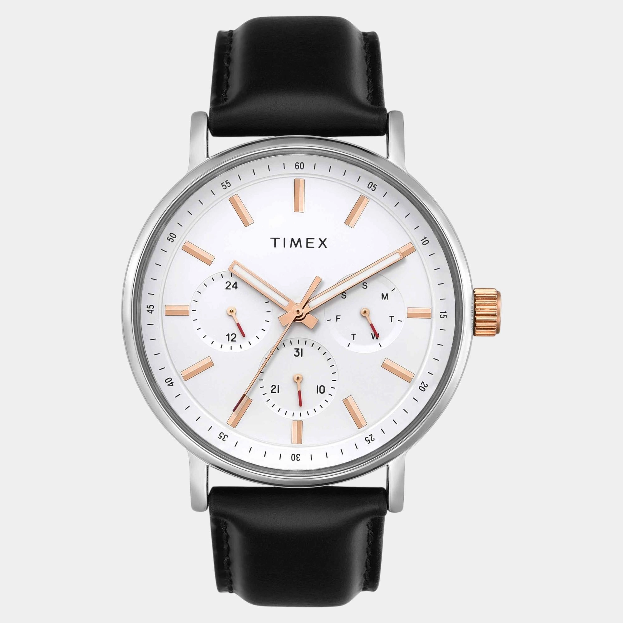 Men Quartz White Dial Multi-Function Leather Watch TWEG20021
