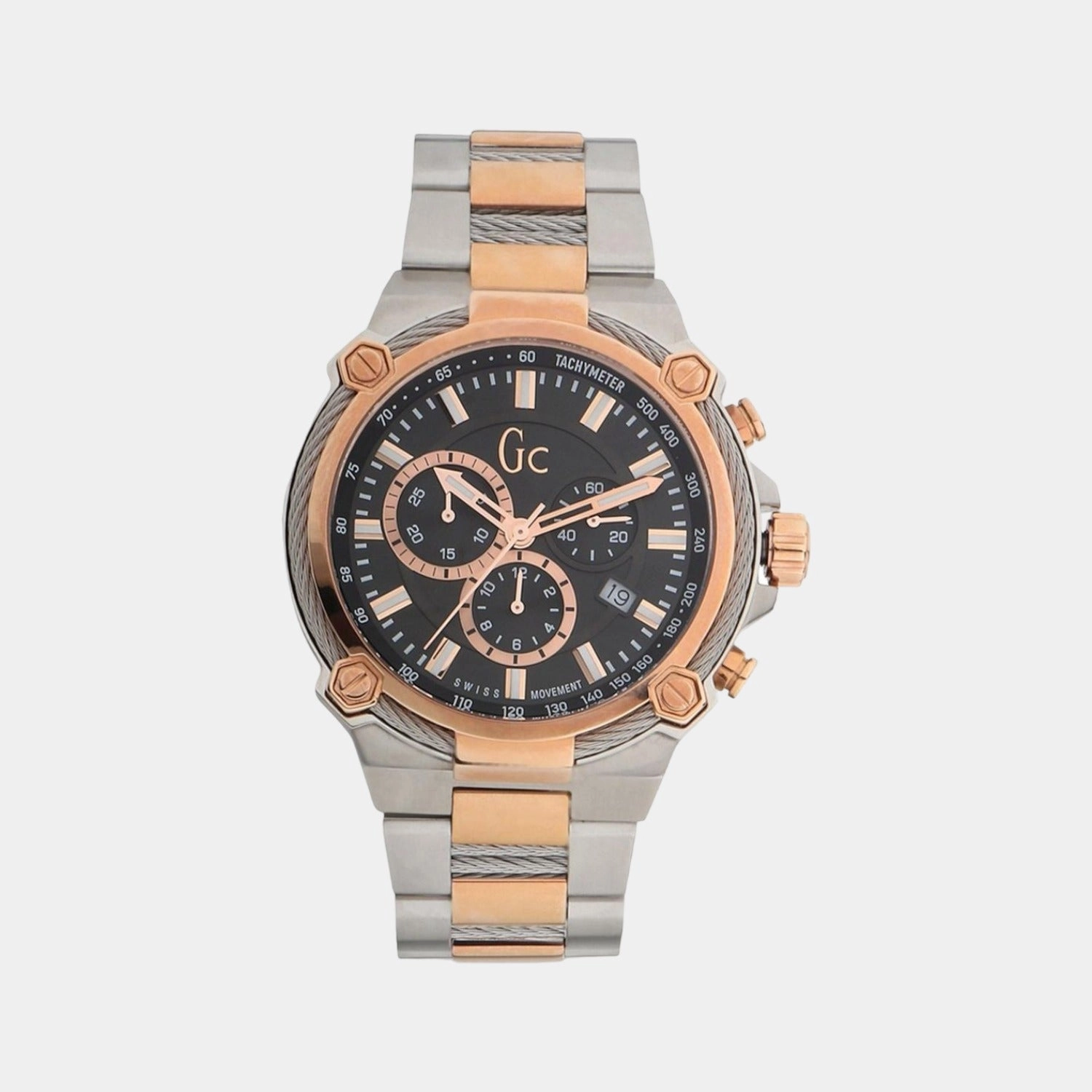 Men's Black Dial Chronograph Stainless Steel Watch Y24002G2MF