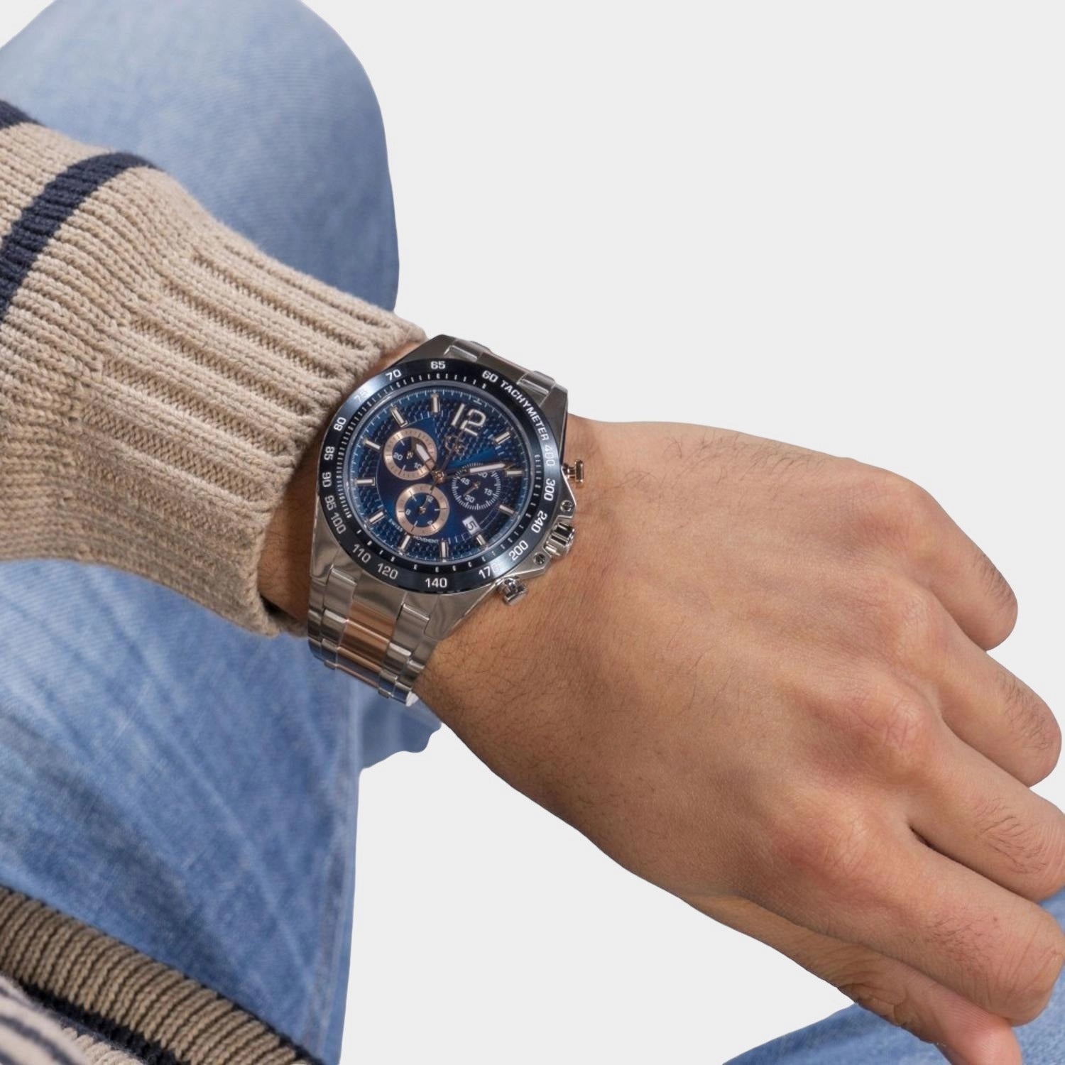 Men's Blue Stainless Steel Chronograph Watch Z07004G7MF