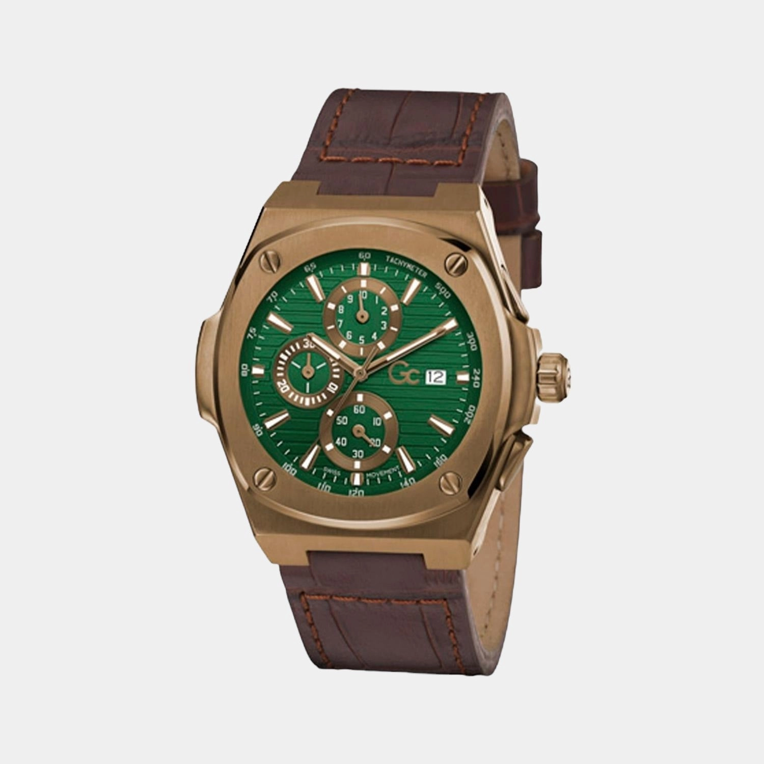 Men's Green Leather Chronograph Watch Y99011G9MF
