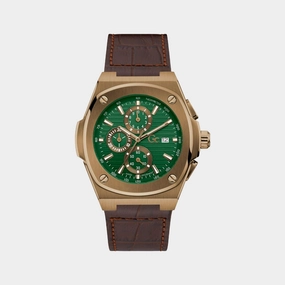 Men's Green Leather Chronograph Watch Y99011G9MF