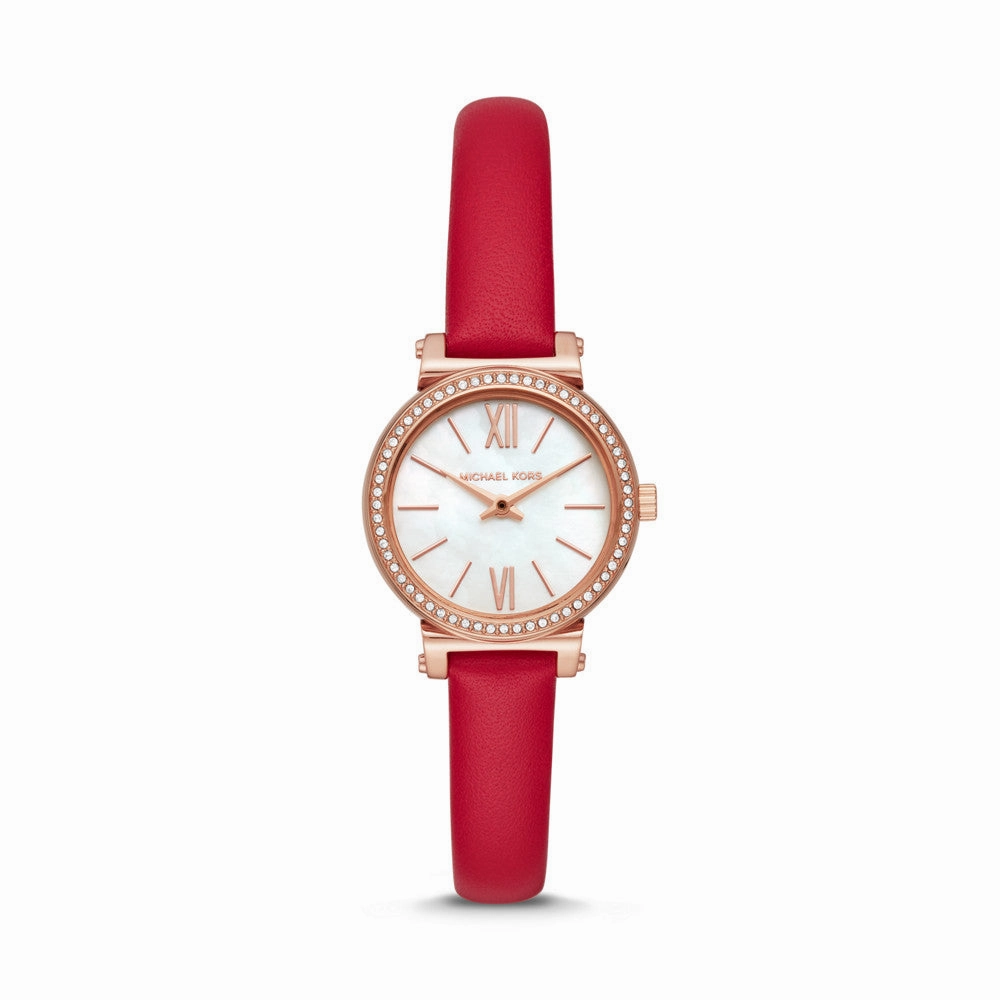 Michael Kors Women's Sofie Two-Hand Red Leather Watch MK2850